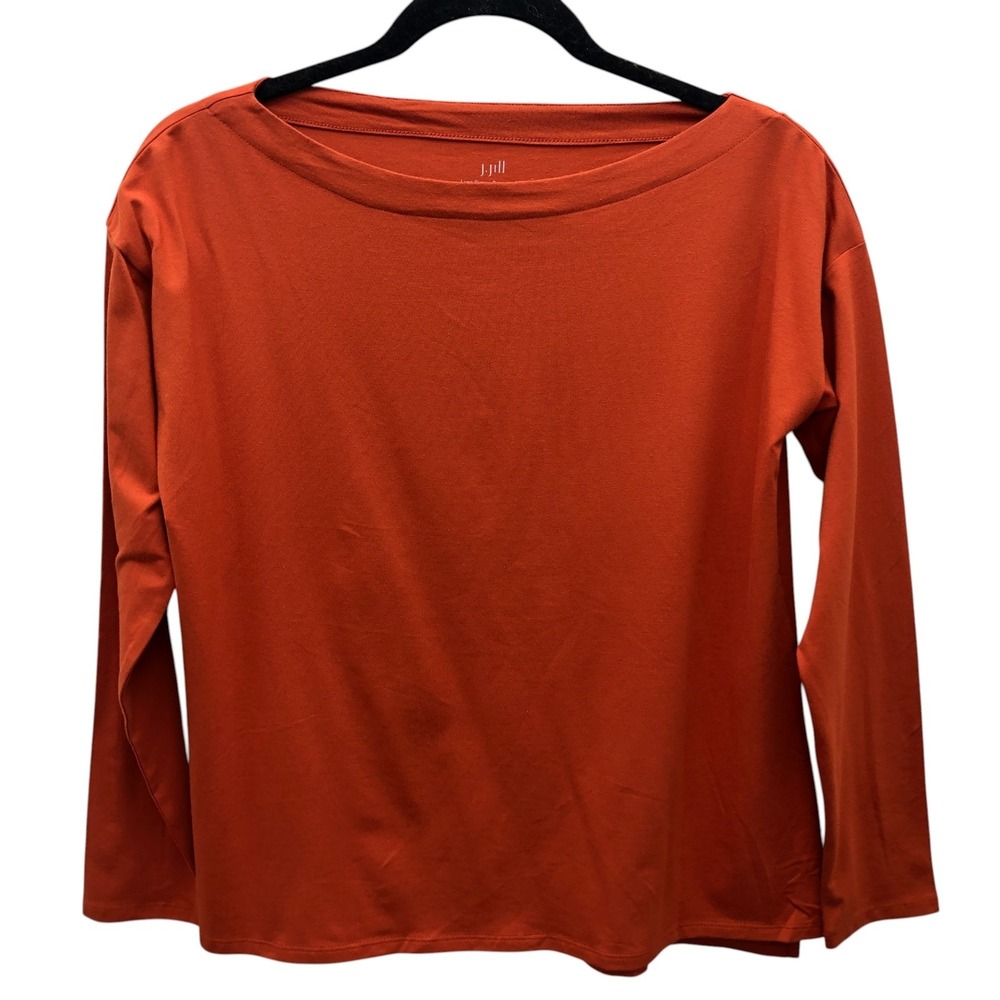 J‎ Jill Luxe Supima Boat-Neck Top Womens XS Campari Orange-Red Soft Stretch Tee